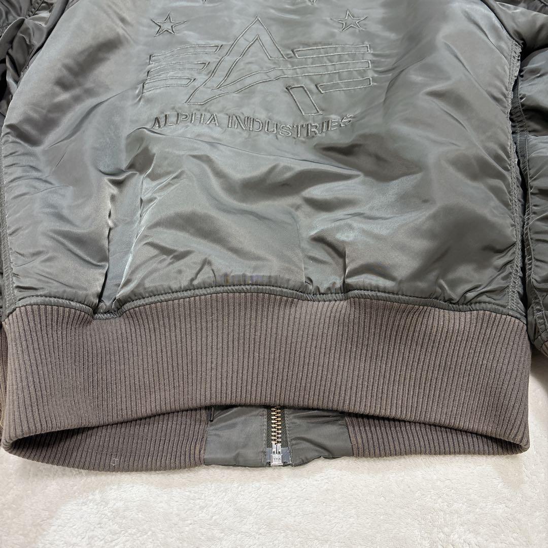 希少】ALPHA MA-1 フライトジャケット L カーキ 刺繍 ロゴ パッチ