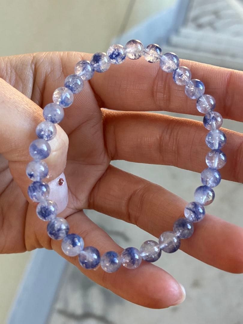 高品質✨高クリア＆濃針マダガスカル産デュモルチェライトインクォーツ　ブレスレット 高品質]デュモルチェライトインクォーツブレスレット（約9.5mm玉