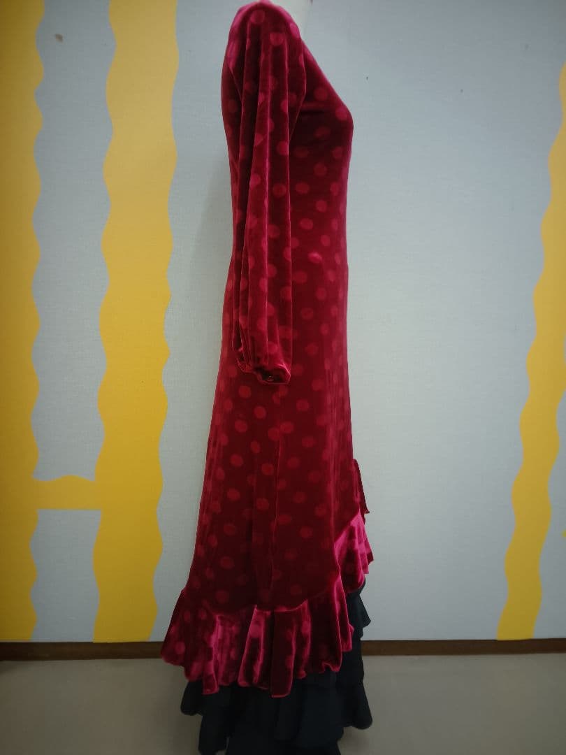 フラメンコ 水玉ワンピース フラメンコ ワンピース 伸びる生地 赤