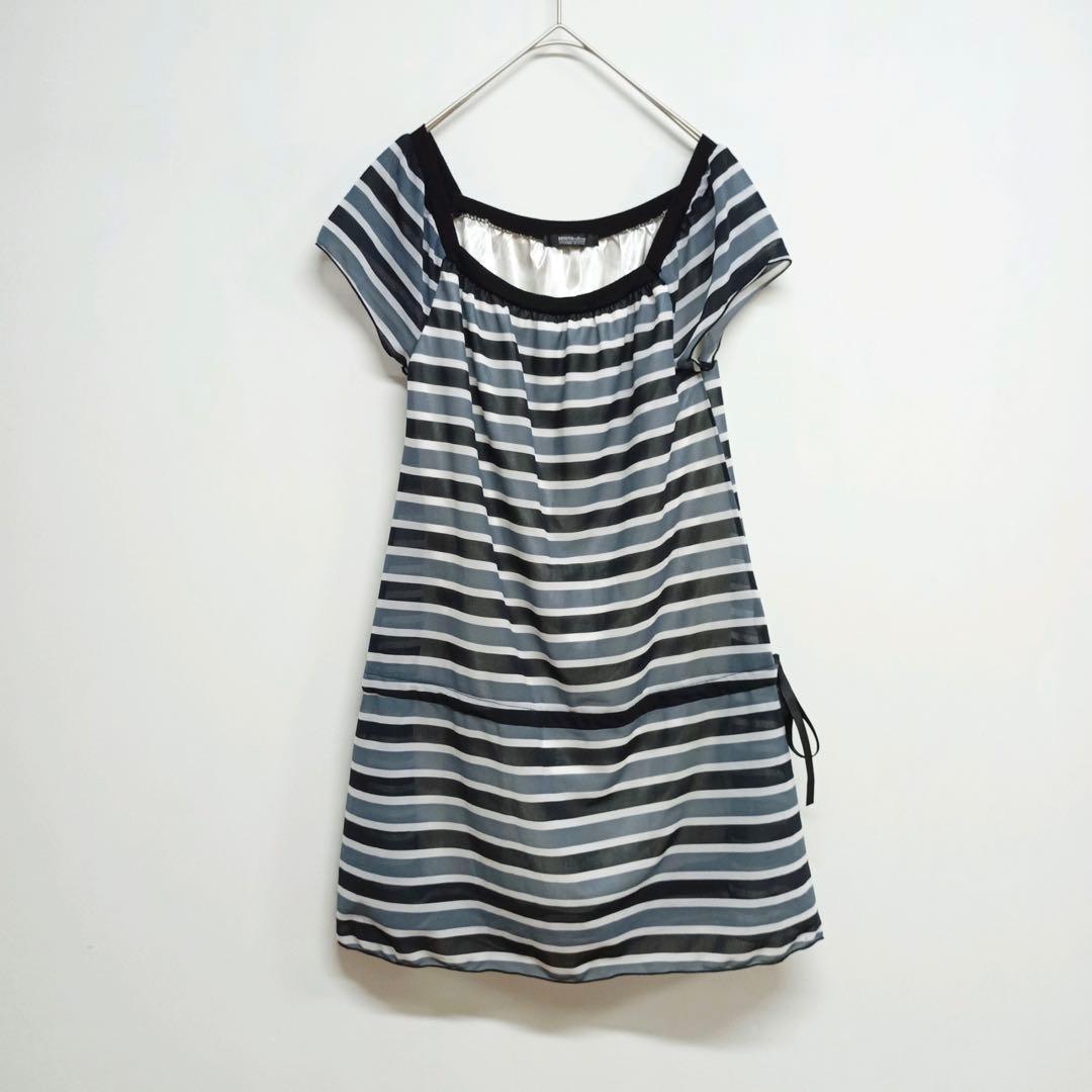 MOUTHvalley ストライプ 半袖チュニック フリーサイズ 軽量 リボン