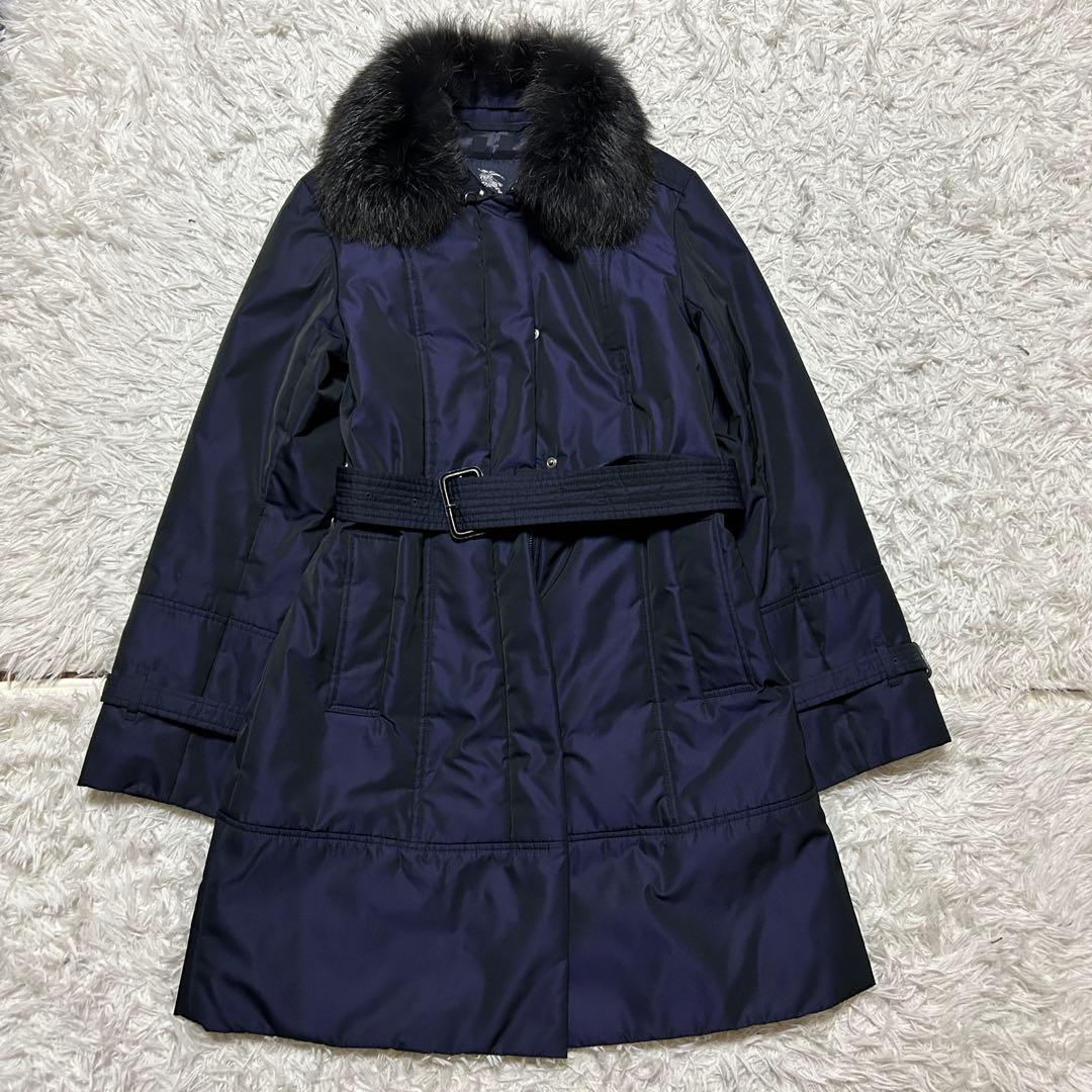 バーバリーロンドン 中綿コート フォックスファー ベルト シャドー