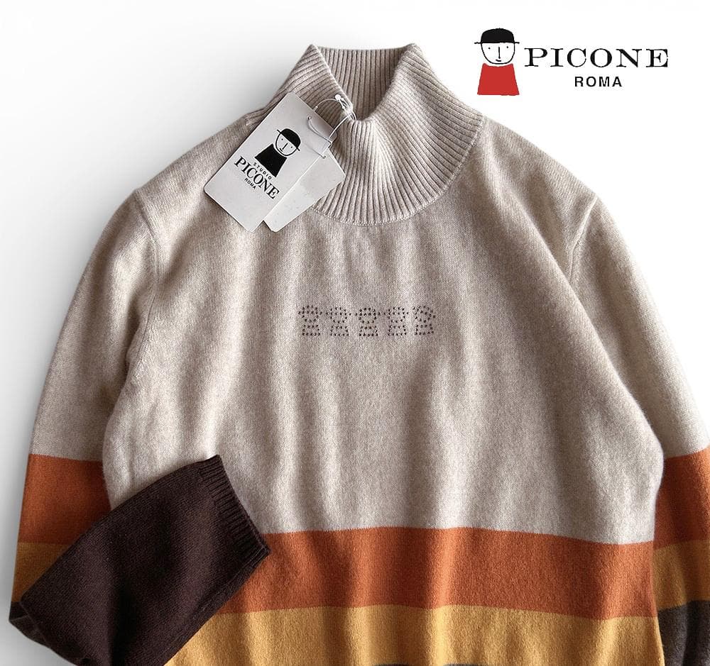新品タグ付ピッコーネ 定価4.7万 カシミヤ100%ビジューロゴハイネック