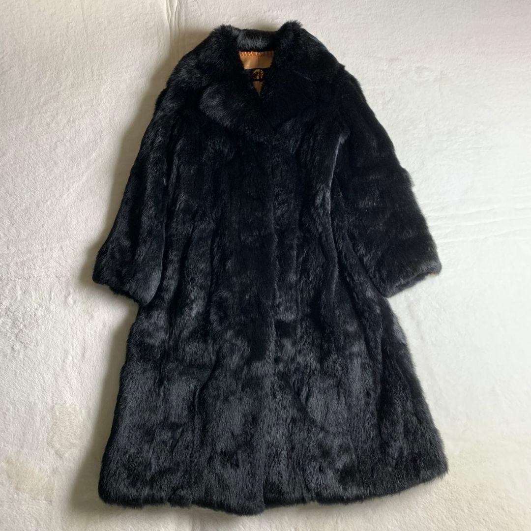 【ファーコート　ロング　黒　ブラック　美品　おそらくミンク　レディース　古着】 ミンクファーコート スタンドカラーコート 毛皮コート レディース 秋冬