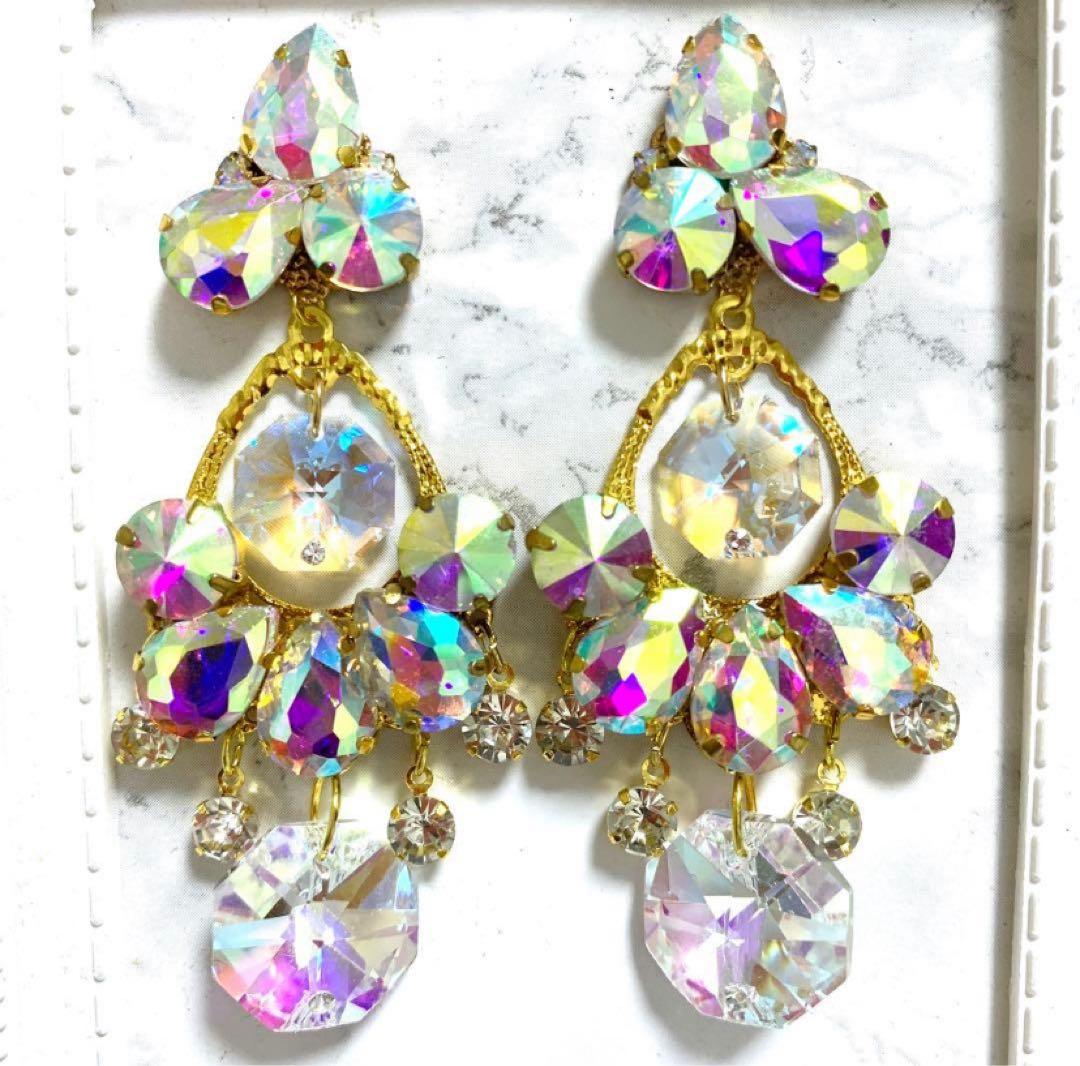 meitel99 様A440♡スワロフスキー 特殊 幻想グリーン ビジューピアス