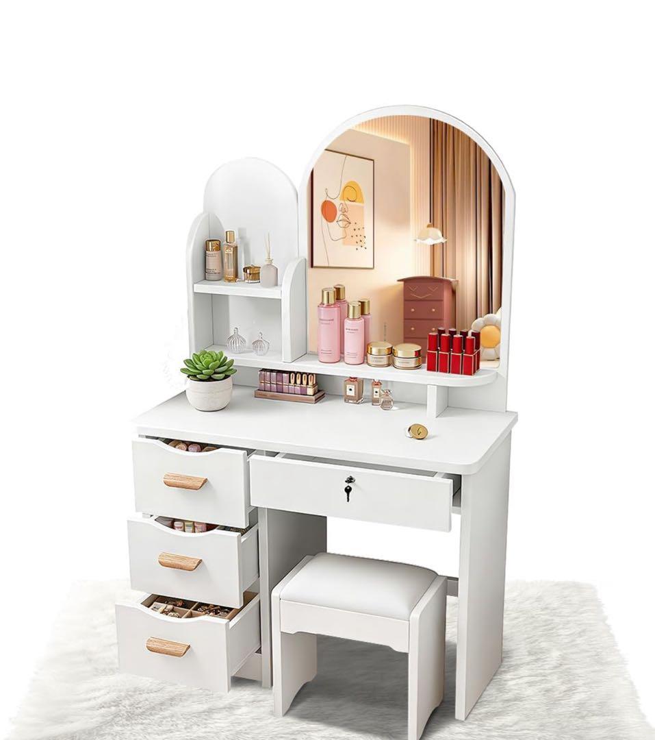 本日限定セール ドレッサー 女優ミラー 鍵付き 幅80cm 鏡台 スツール