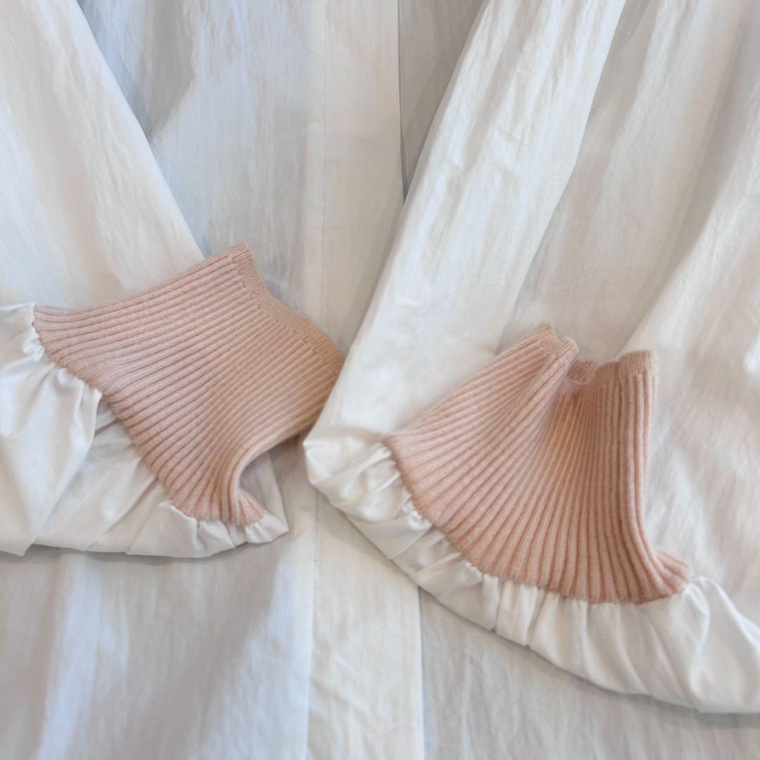 ビアズリー♡リブニットコンビシャツ 異素材 ベージュ×ホワイト 完売色