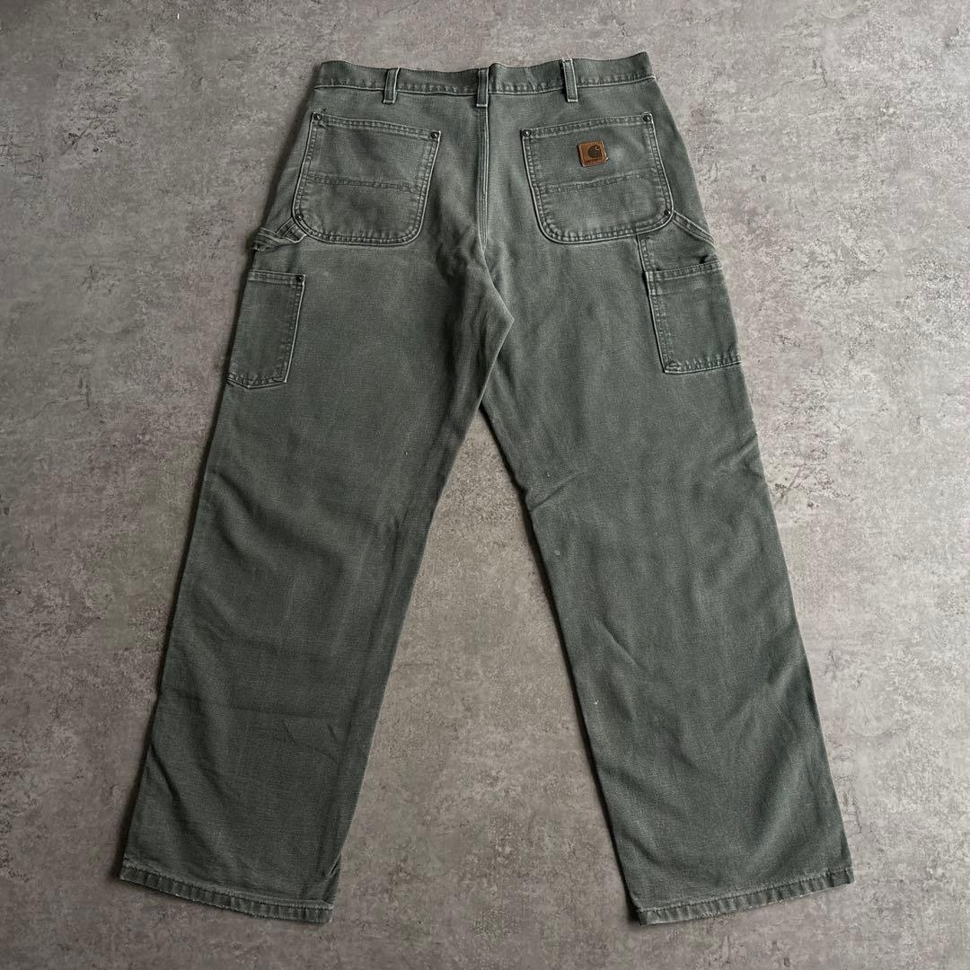 00's□カーハート【W34】ダブルニー ダック モスグリーン ペインター