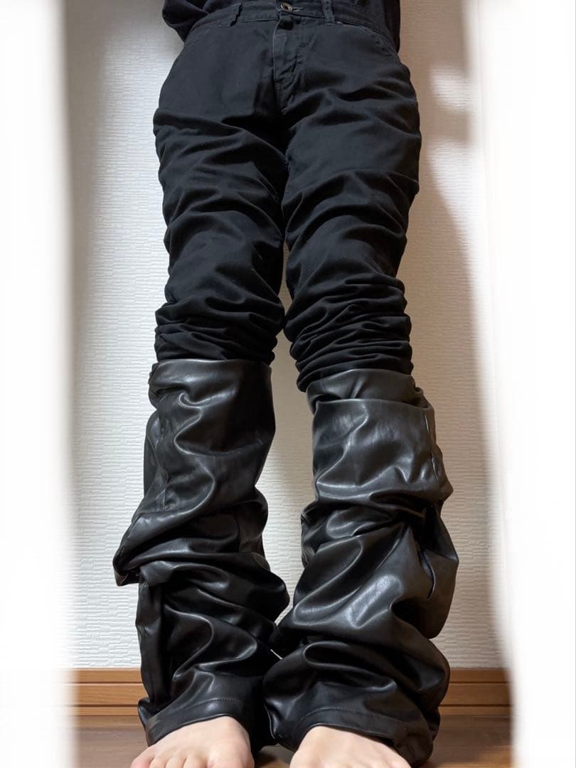 ロングデニム フレアデニム archive opium Y2K レザーパンツ 黒 - メルカリ