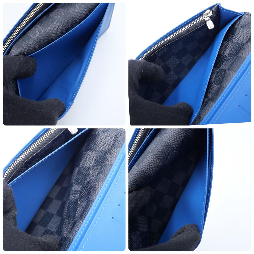 ルイヴィトン ダミエ グラフィット ブラザ ブルー 長財布 グレー 二