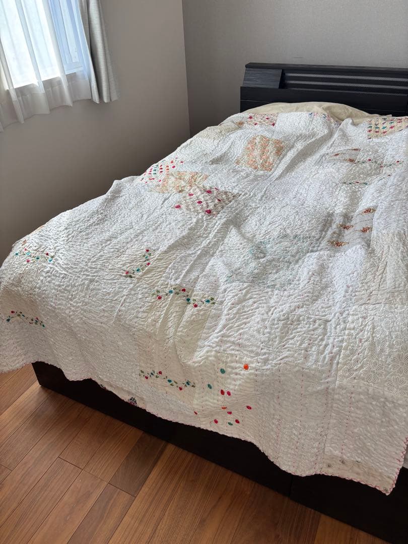 【稀少カラー】インド刺繍　カンタキルト　ヴィンテージ　パッチワーク　マルチカバー marusyou_ms-k-kantha-03