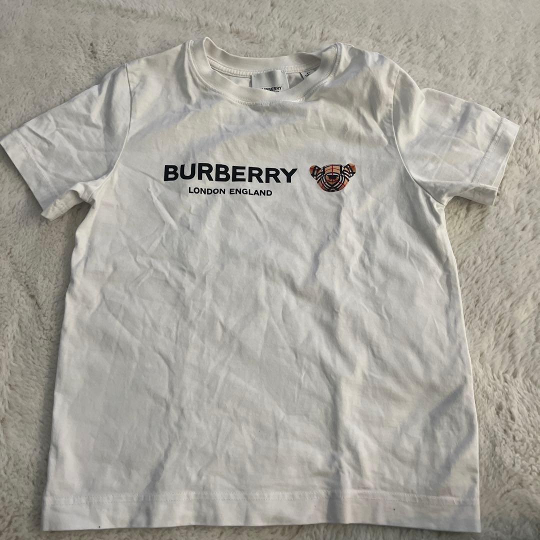 BURBERRY クマ柄ロゴ Tシャツ 128cm バーバリーブランドかわいいtシャツ半袖コットンファッションtシャツ