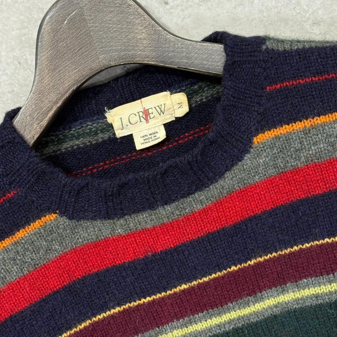 ◎90s J.CREW マルチボーダー クルーネックウールニットセーター M