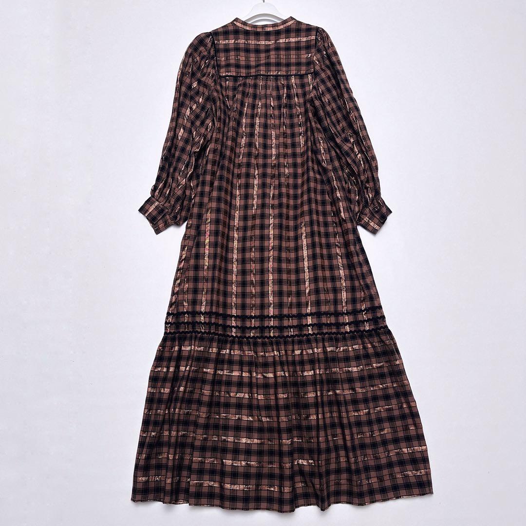 新品タグ付ꕥサラマリカ コットンチェックシャーリングロングドレス