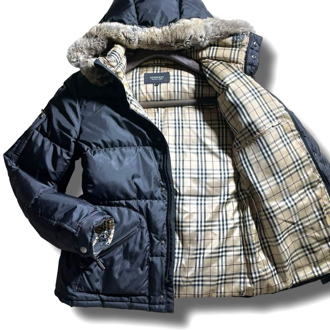 人気✨バーバリー ダウンジャケット Lサイズ 黒 ノバチェック ファー BURBERRY BLACK LABEL - バーバリー ダウンコートジャケット
