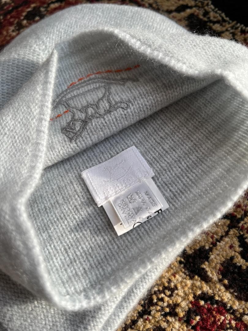 ベビー] エルメス / グレーブルー カシミヤ100% スカーフ＆帽子セット