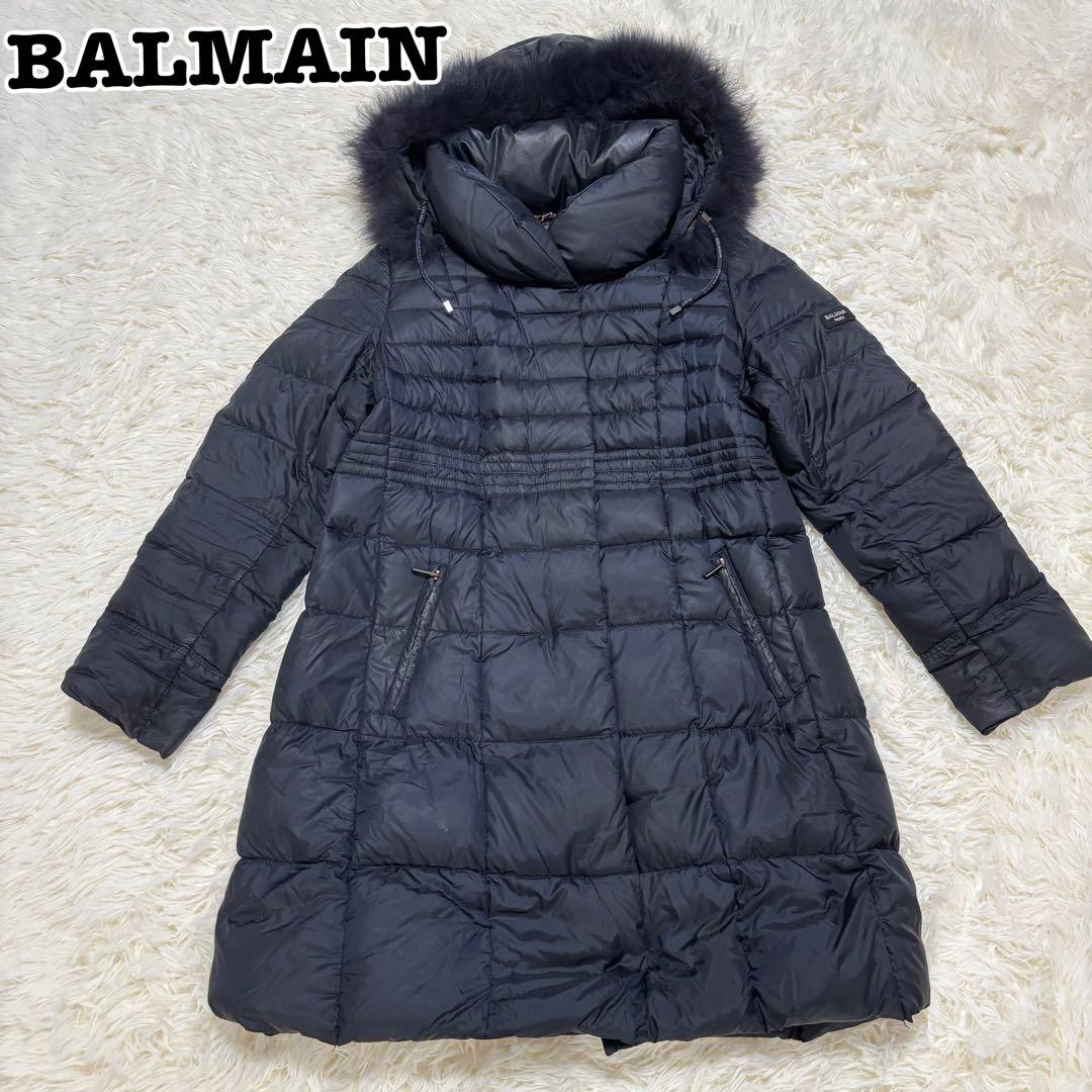 極美品】バルマン☆ ブルーフォックス ファー付 ダウンコート 黒M 891