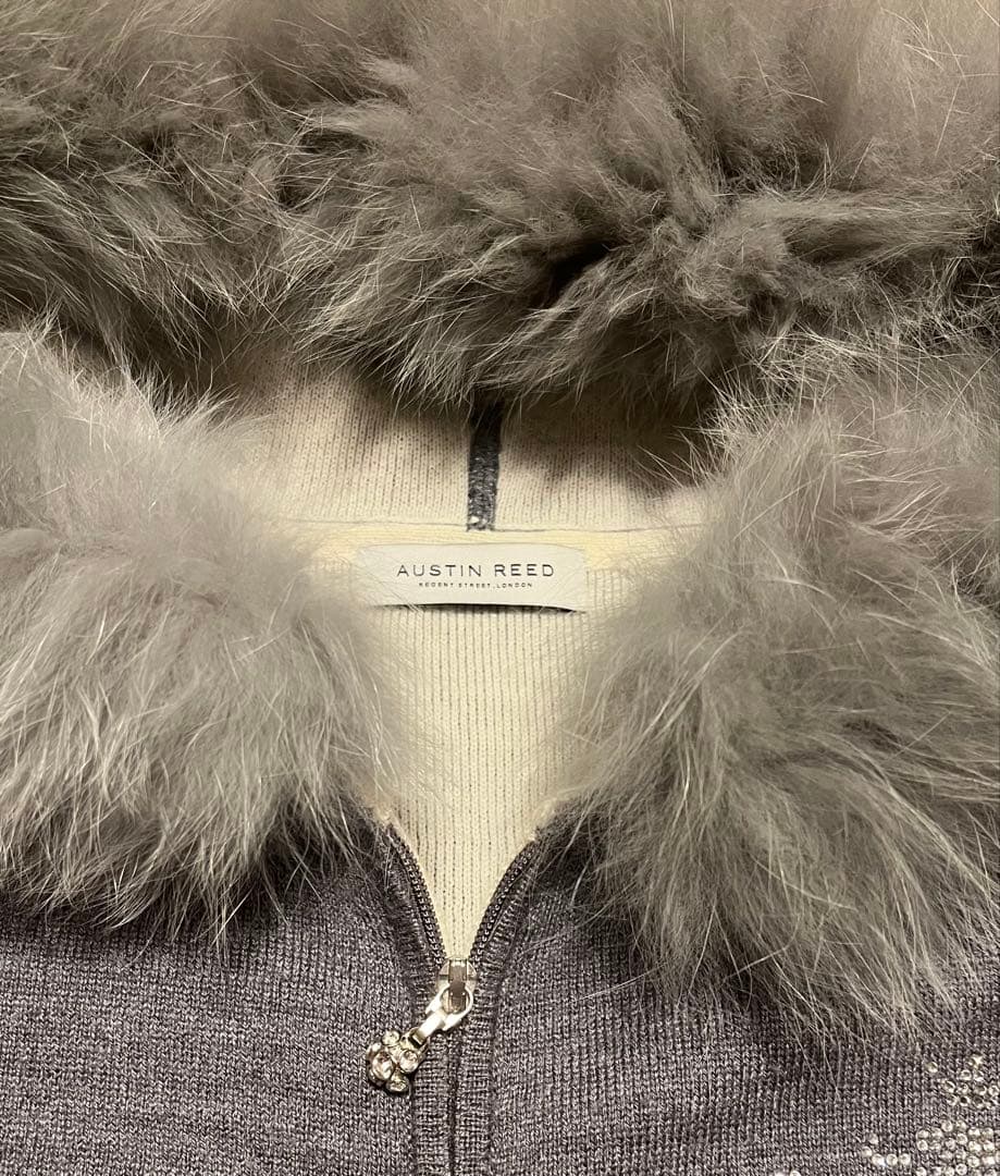 オースチンリード フォックスファーフード付きニットジャンパー