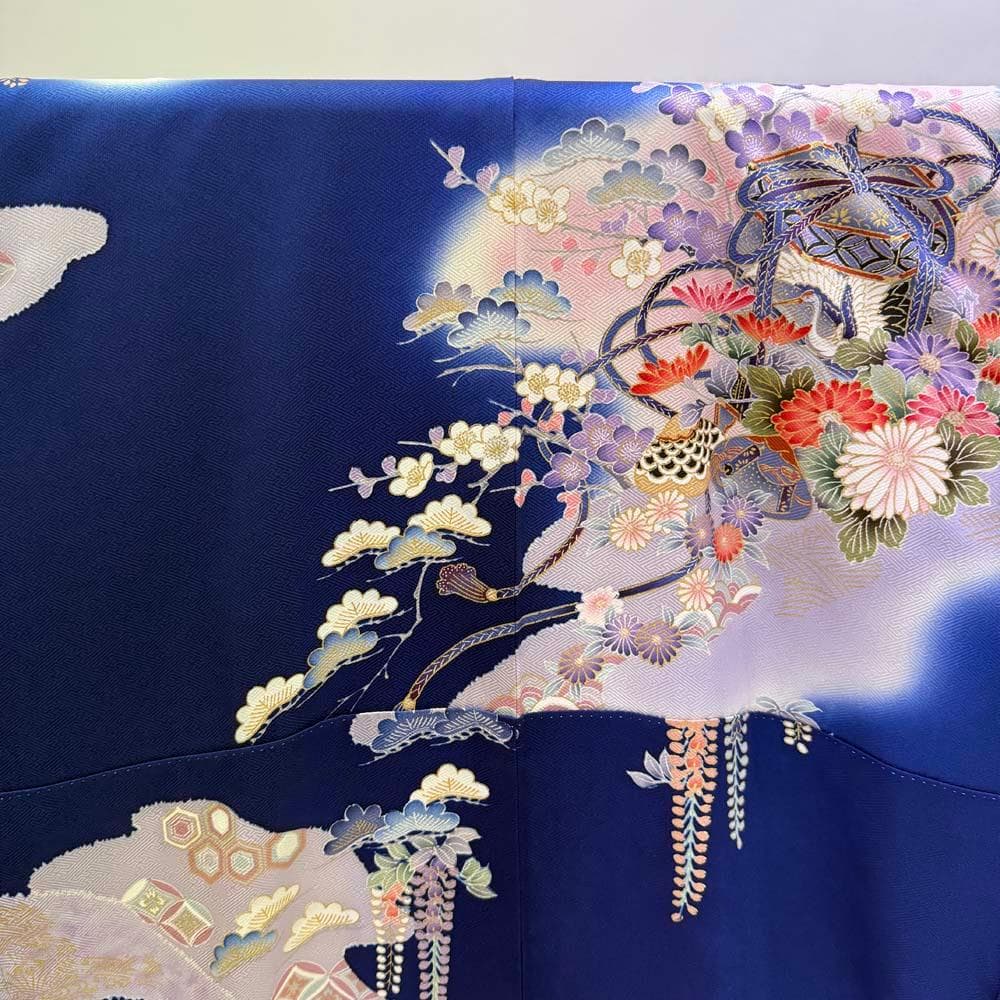 振袖 正絹 青 白 古典花柄 裄70㎝ 成人式 中古 b-66 その他の振袖は