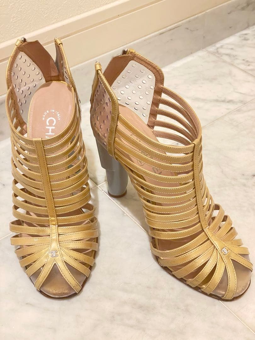 シャネル　サンダルブーティ　ゴールド Buy CHANEL Dad Sandals Gold on SALE | Luxury Pre-Owned Shoes