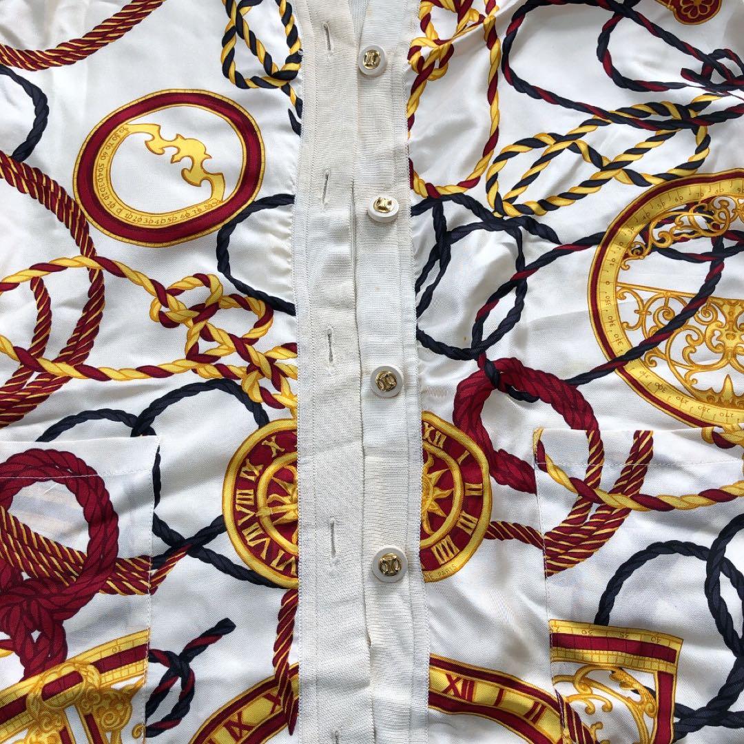 CELINE*セリーヌ ヴィンテージカーディガン ロープ柄 シルク100% 38