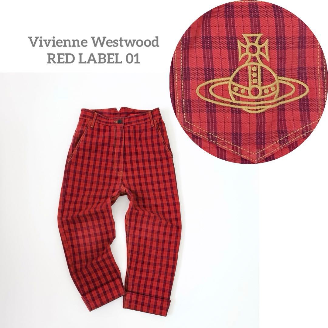 ヴィヴィアンウエストウッド　ビッグタックトラウザー　チェック　オーヴ　パンツ チェックジャカード ティルケトラウザー(カーキ系)（メンズ