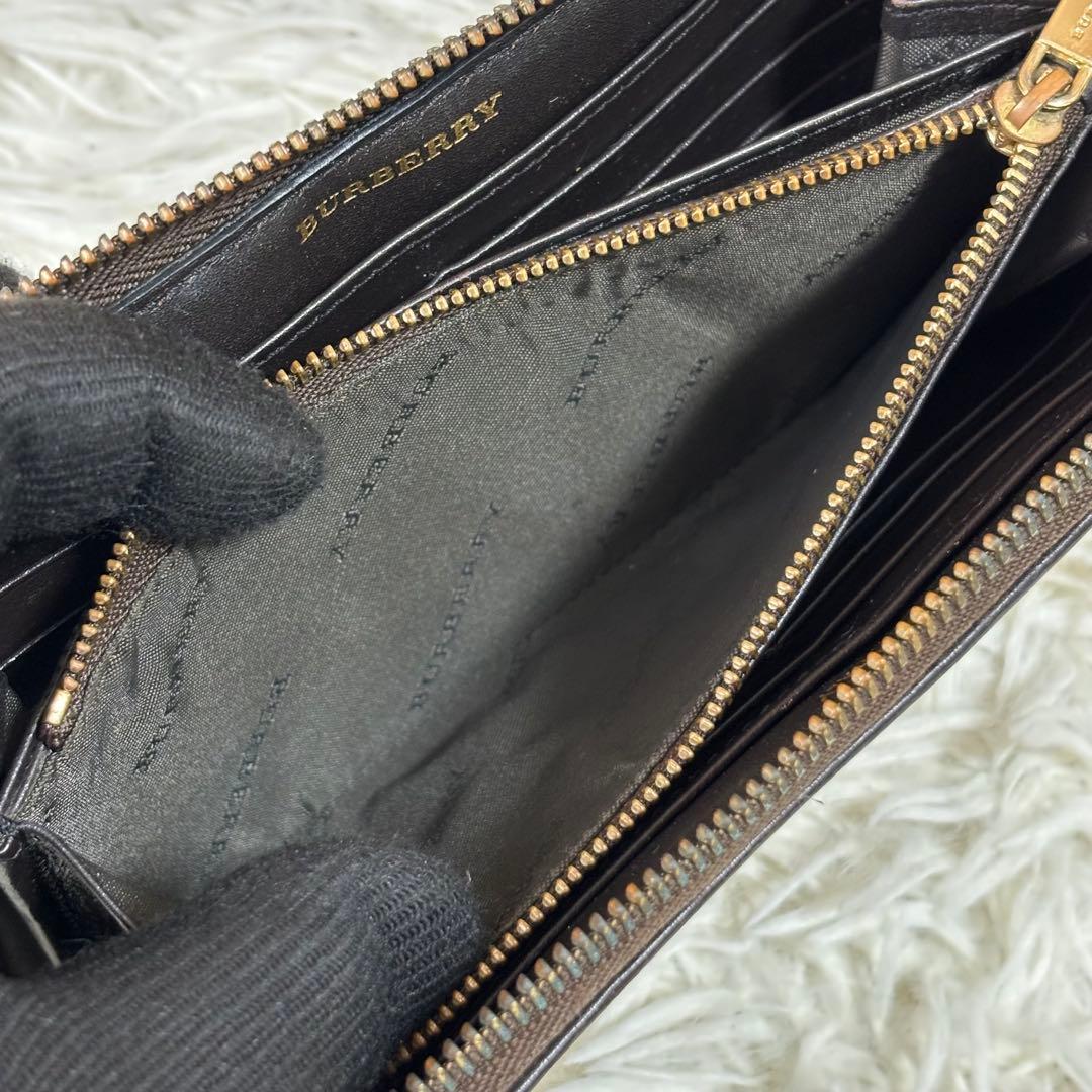 BURBERRY 長財布 ラウンドジップ ノバチェック シャドーホース レザー