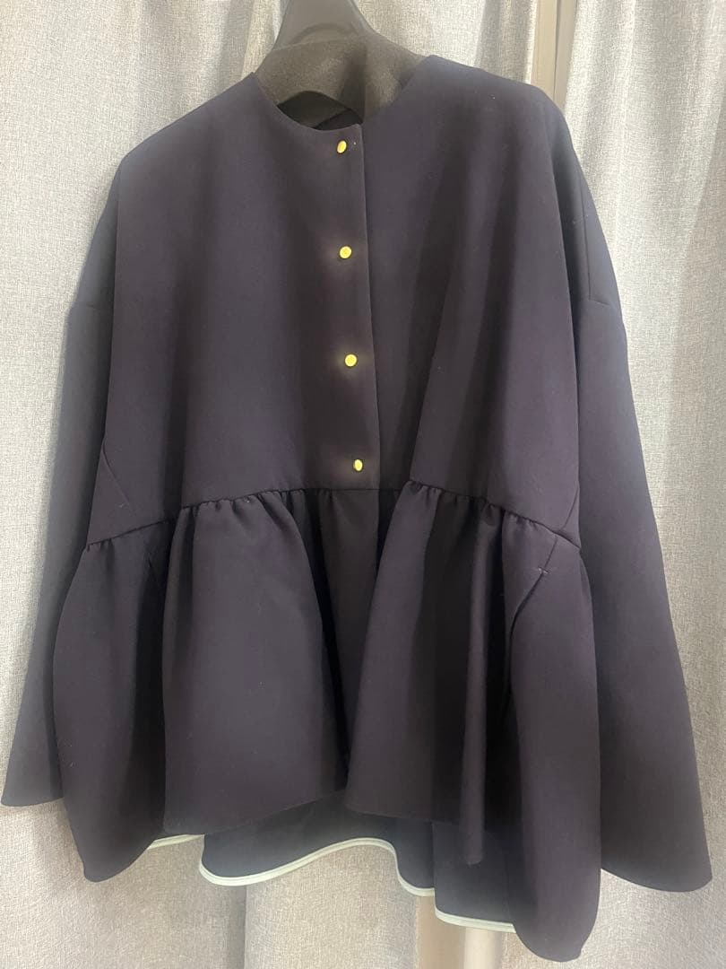 yoriダブルクロスワイドジャケットネイビー 通勤・セレモニーセットアップ対応》キーネックジャケットダブルクロス