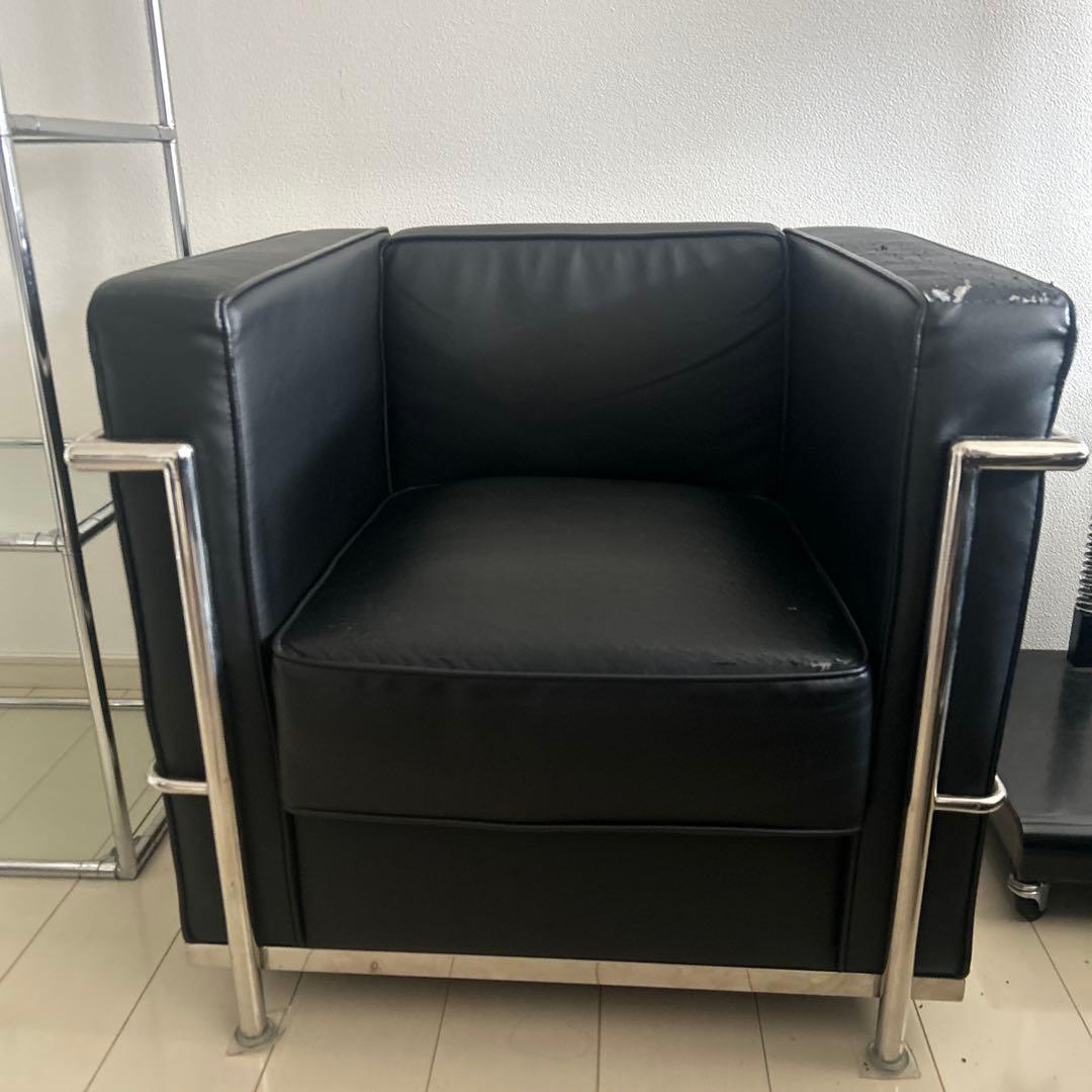 LC2 1人掛けソファ チェア ル・コルビジェ リプロダクト 合革 ブラック