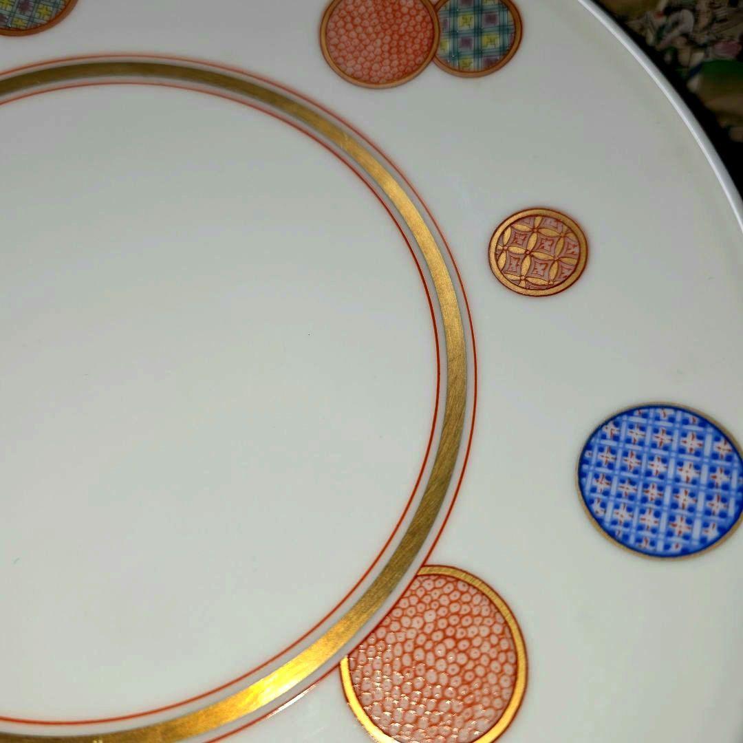 深川製磁　赤絵 丸紋　手毬　プレート　中皿　19.5cm 　5枚