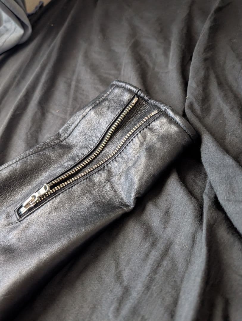 美品】ナノユニバース 襟付きラムレザーシングルライダースジャケット