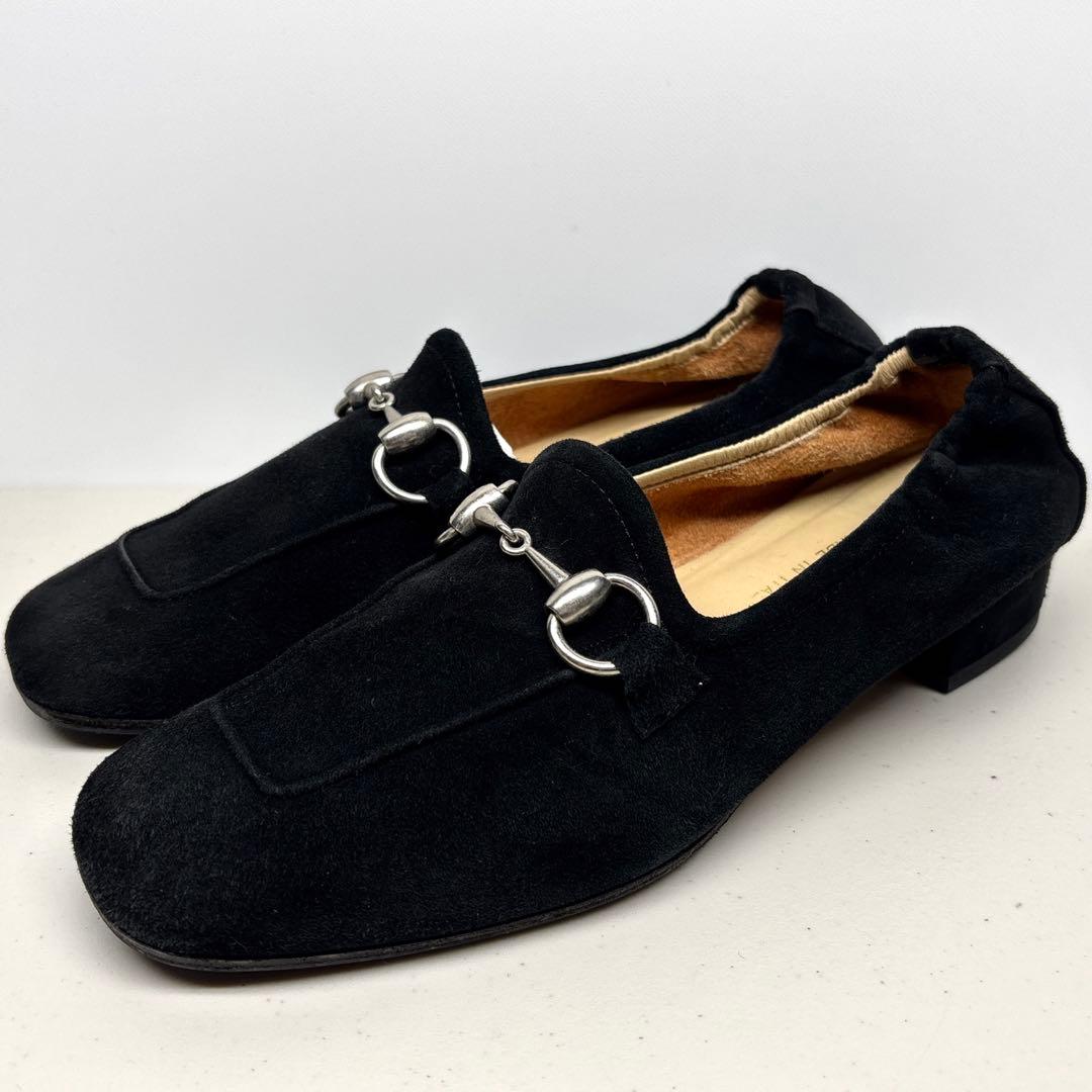 美品□GUCCI グッチ【24.5】ホースビット スエード ローファー 黒