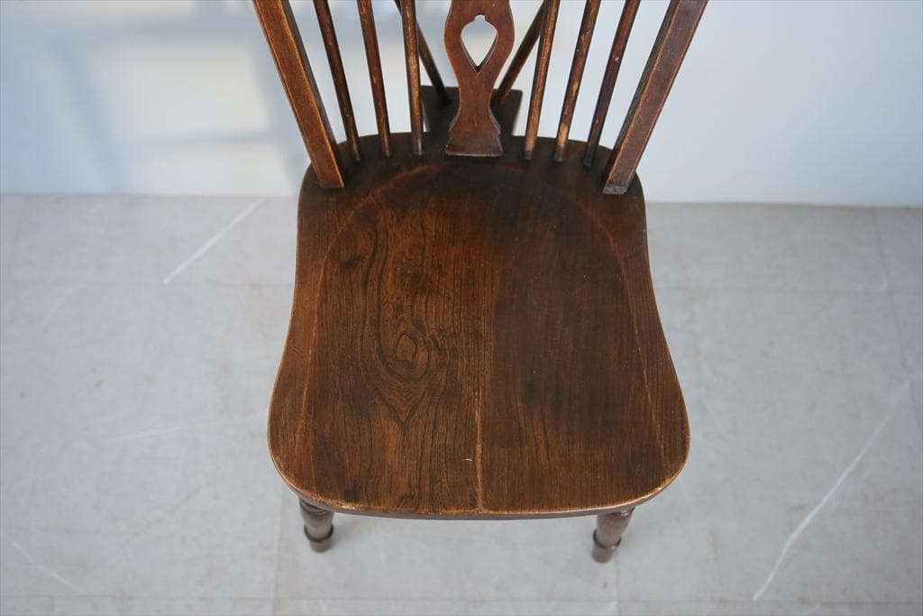 英国アンティーク木製ホイールバックチェア/ダイニングイス/椅子(91