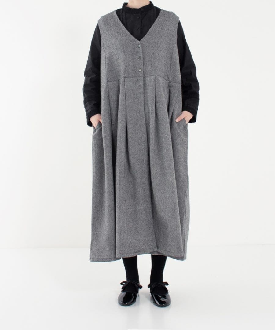 nest robeウールヘリンボン2wayワンピースジャンパースカートカシミヤ