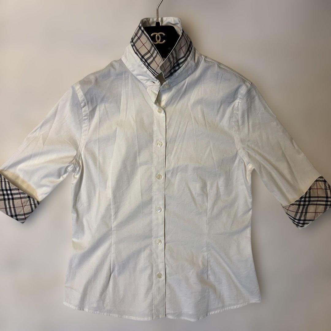美品 バーバリーロンドン 七分袖シャツ ノバチェック ホースロゴ刺繍