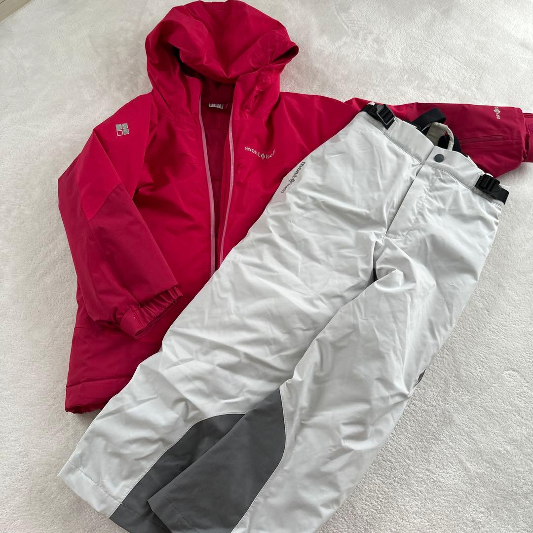 モンベル　120 ピンク　スキーウェア　セット montbell/モンベル/パウダーライトジャケット上下セット Kid's ローズ