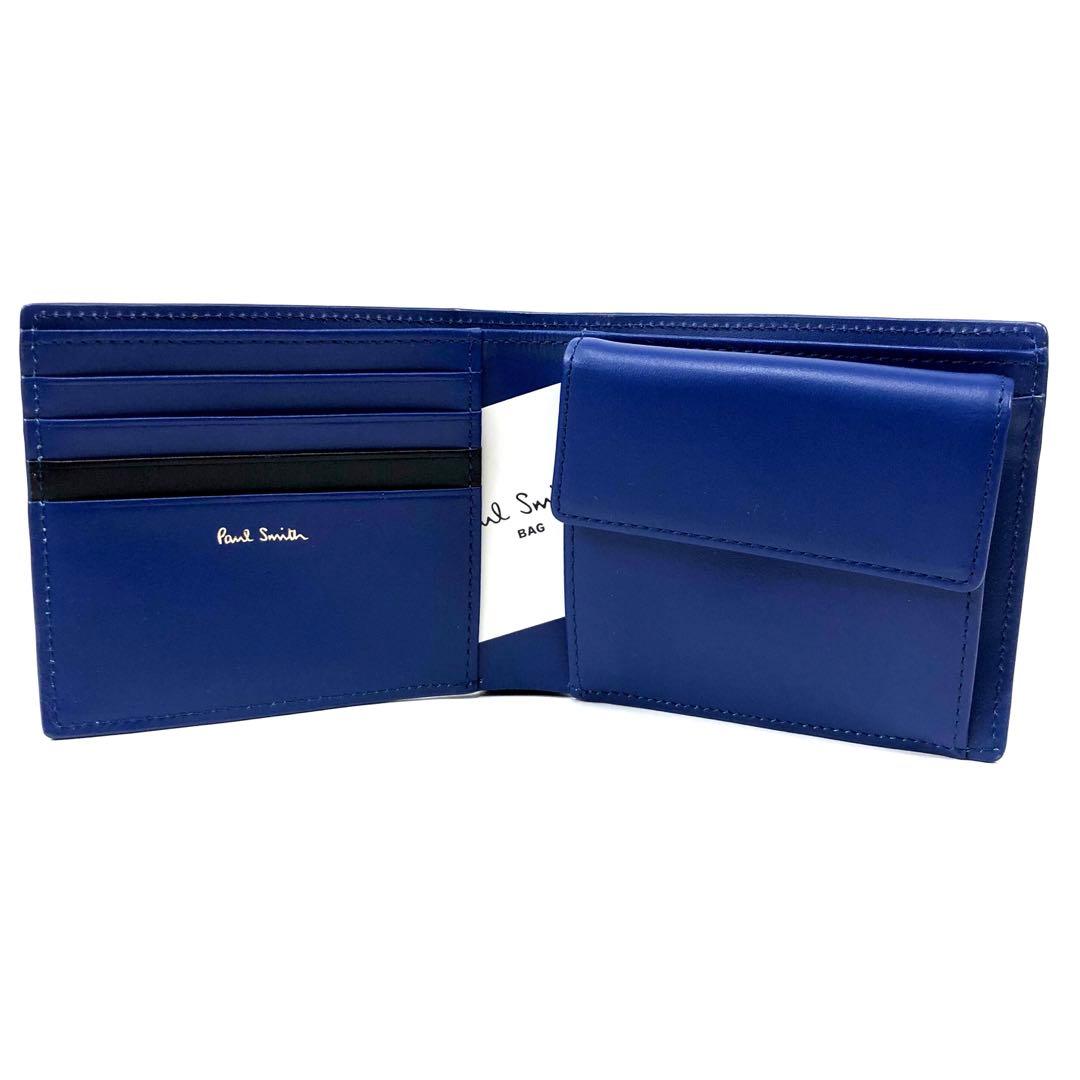 新品 ポールスミス 二つ折り財布 コンパクト レザー 財布 青 35Q200