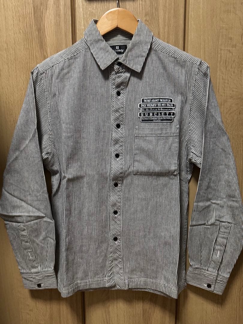 PTP × Subciety 限定 コラボ ワークシャツ グレー ストライプ M