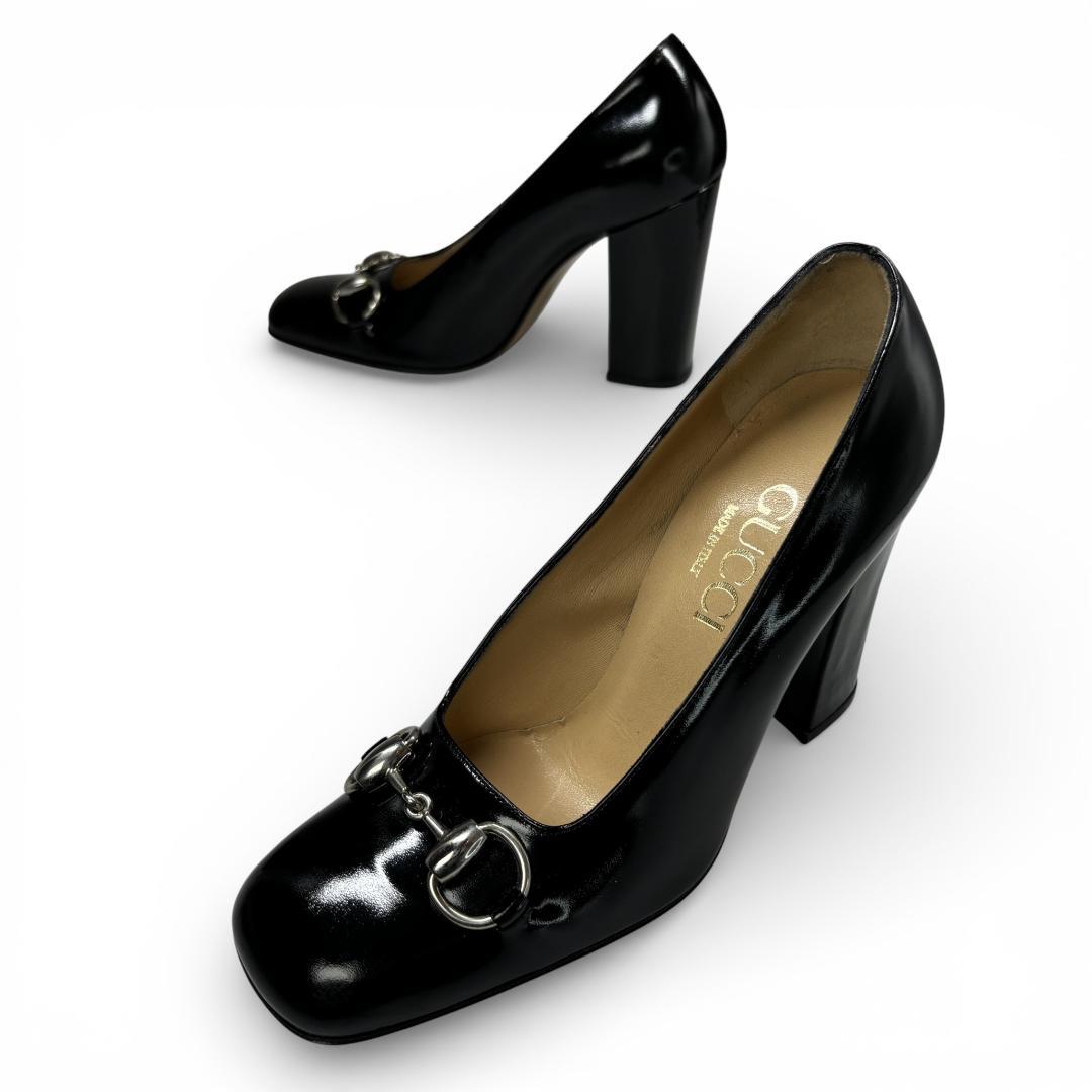 美品 グッチ ホースビット パンプス ヒール 36.5 23.5cm 黒