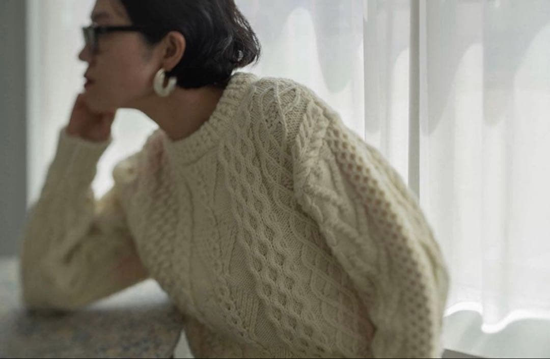 YONETOMI アランニットセーター サイズ:3 定価5万円　雑誌掲載商品 米富繊維 CRAZY ARAN PULLOVER-3（ニット/セーター）｜Yonetomi