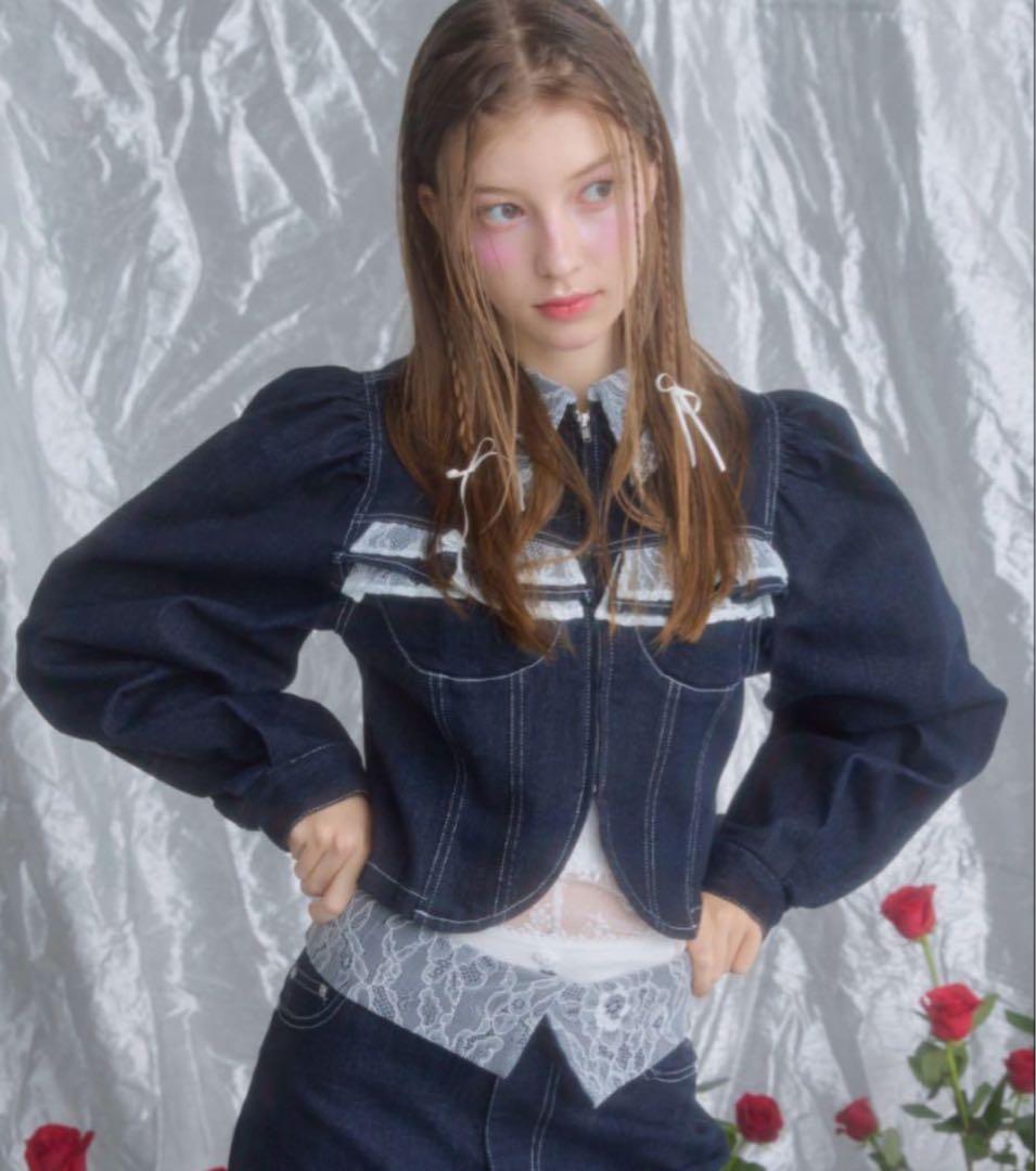 monepine レースドッキングデザインデニムジャケット - メルカリ