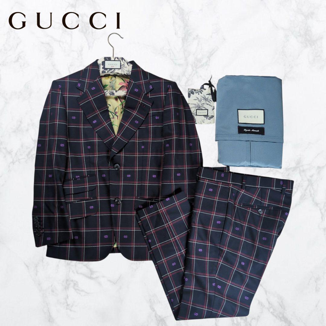 希少】GUCCI GGロゴ シルク総柄 チェック セットアップ スーツ - メルカリ