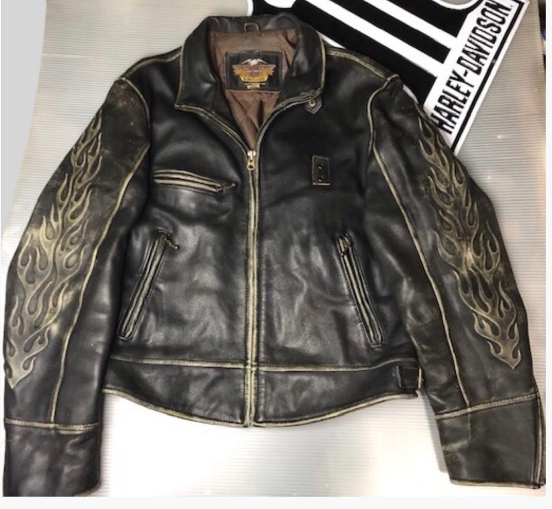 ハーレーダビッドソン⭐️大型立体エンボス加工⭐️極上レア本革製