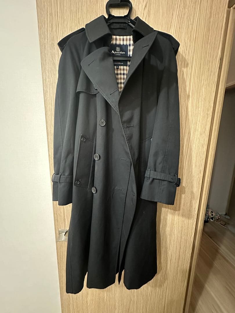 美品】アクアスキュータム キングスゲート トレンチ 黒 M 定価20万円