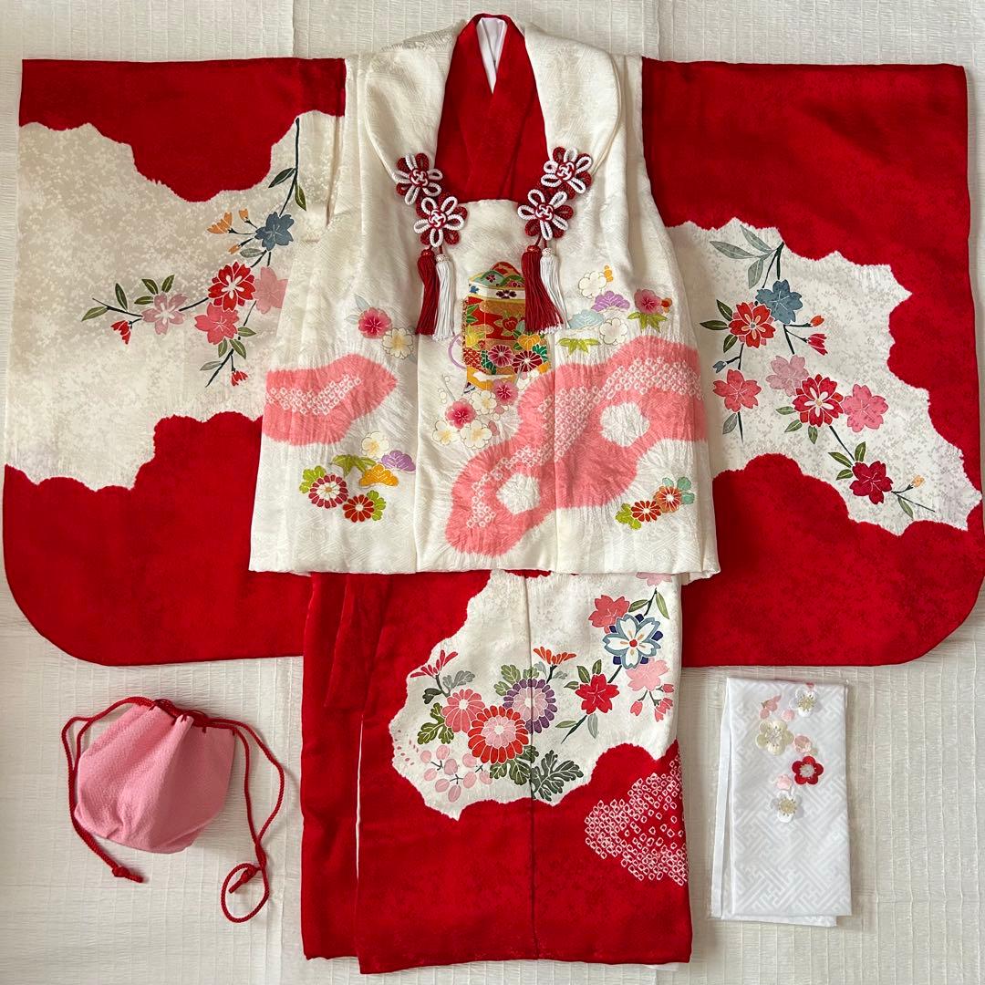 七五三 3歳 着物 753 絹 被布 ピンク 絞り 三歳 赤 刺繍 巾着 七五三（三歳用）被布6点セット おとめ ピンク | 子供の着物 | やまと