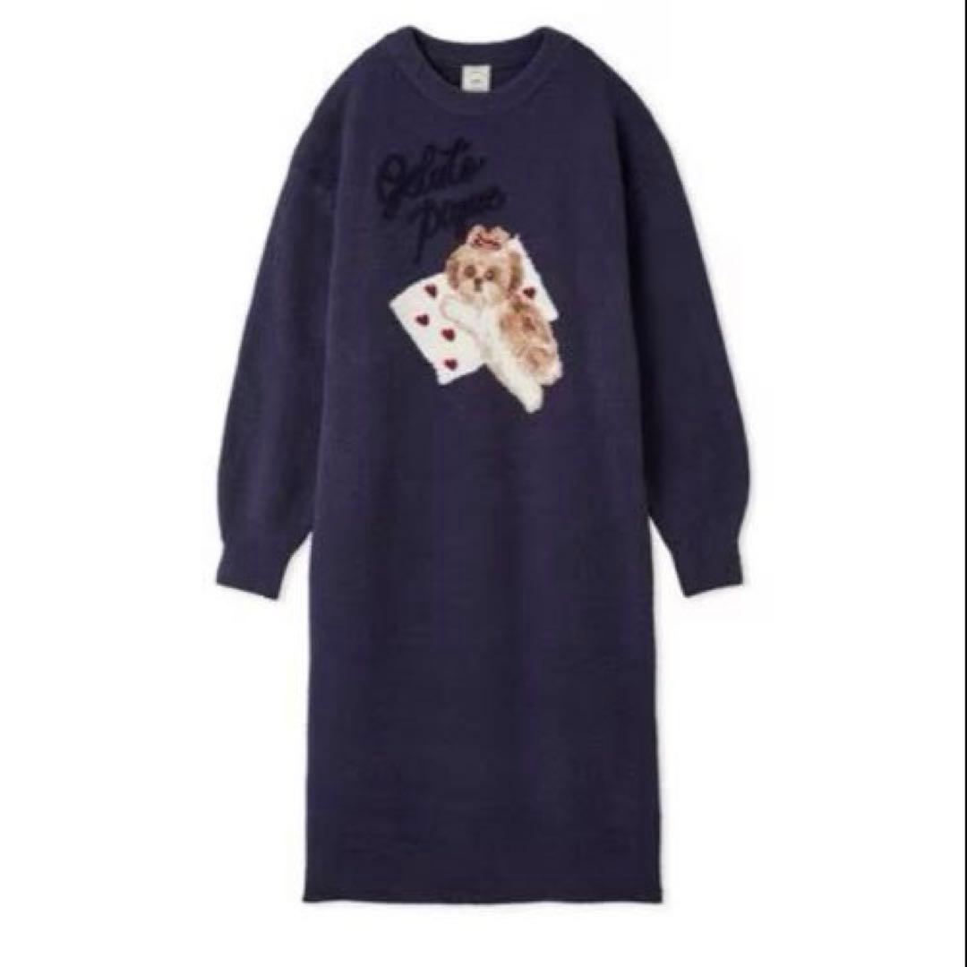 新品 タグ付き ジェラートピケ シーズージャガードワンピース ネイビー