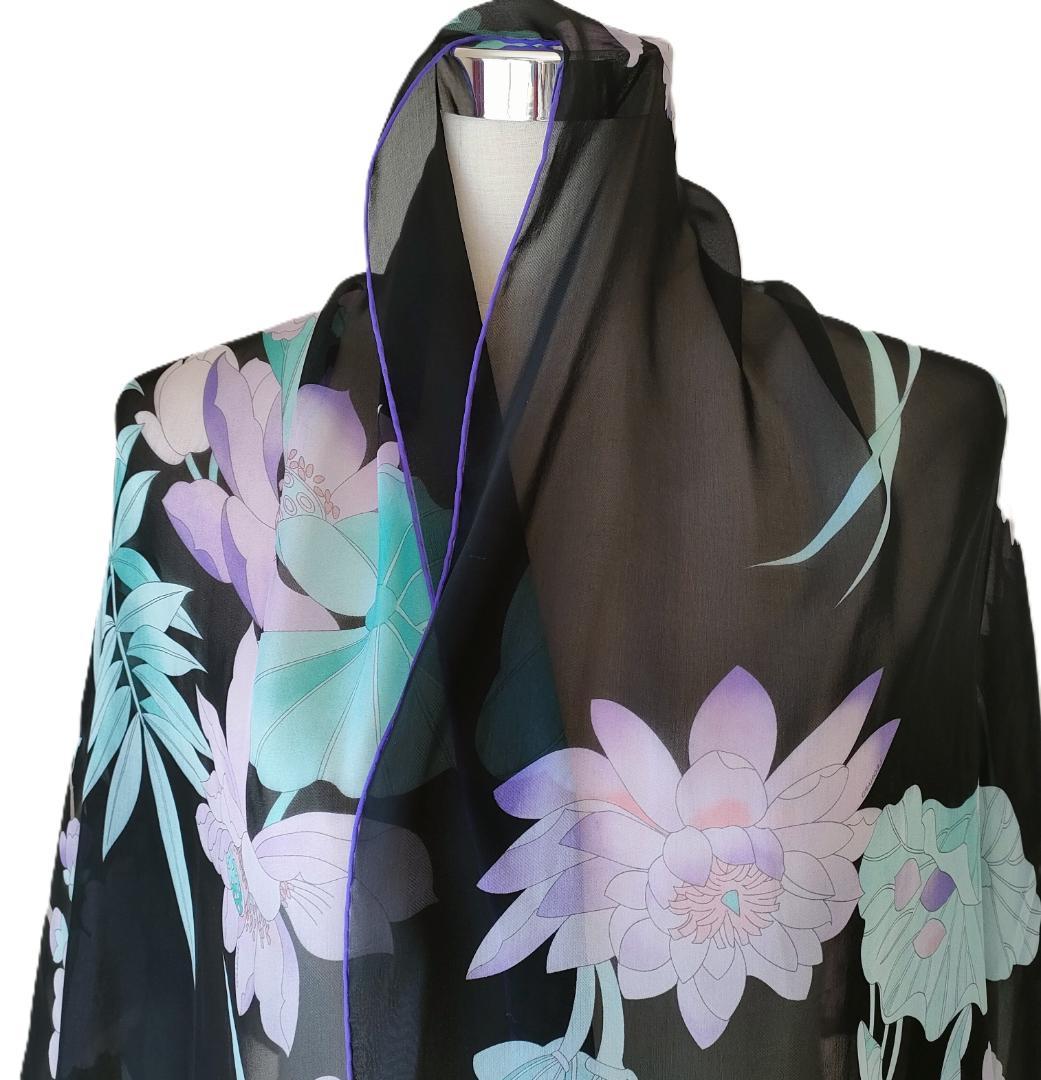 高級感あり 極美品 レオナール ストール スカーフ ショール 黒に