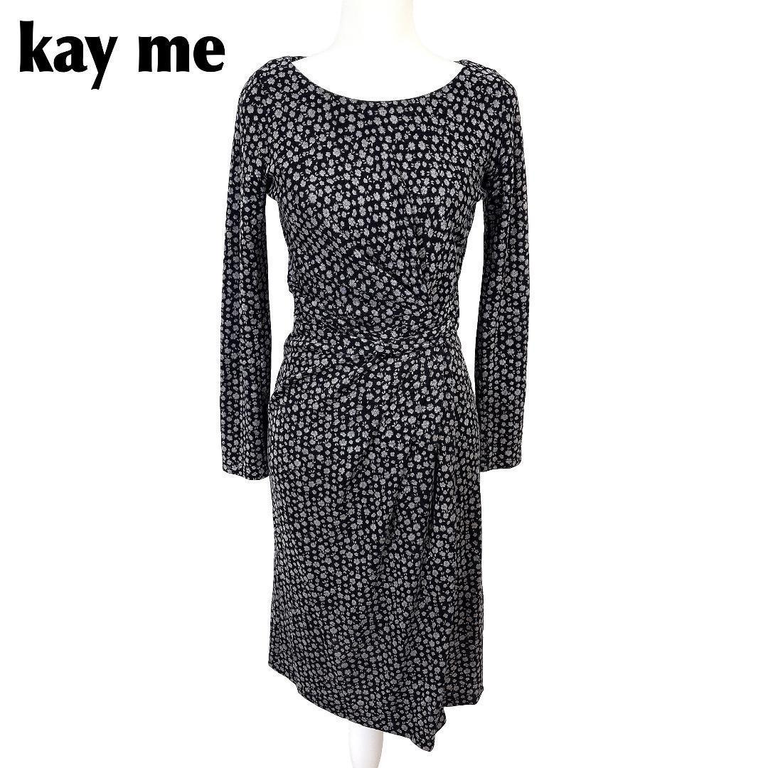 【美品】 kay me 長袖ワンピース 絞り 9 ブラック 総柄 小花柄 中古・古着通販】kay me (ケイミー) プリントワンピース ブラック