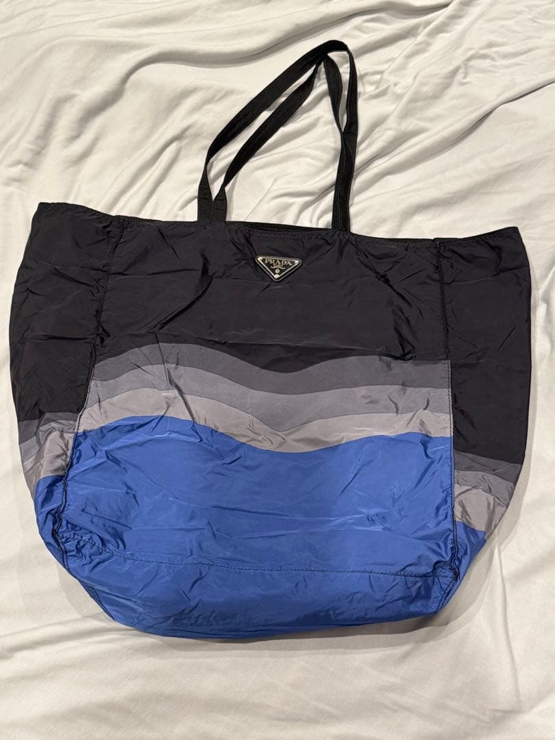 PRADA エコバッグ 黒・グレー・青　プラダ PRADA（プラダ） PRADA ReNylon+SAFFIANO Re-Edition1978 LG トート