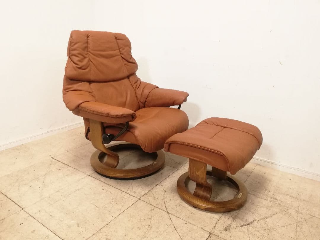 美品 EKORNES ストレスレスチェア レノ（M）キャメルレザー オットマン別 エコーネス / EKORNES ストレスレスチェア＆オットマンセット M レノ