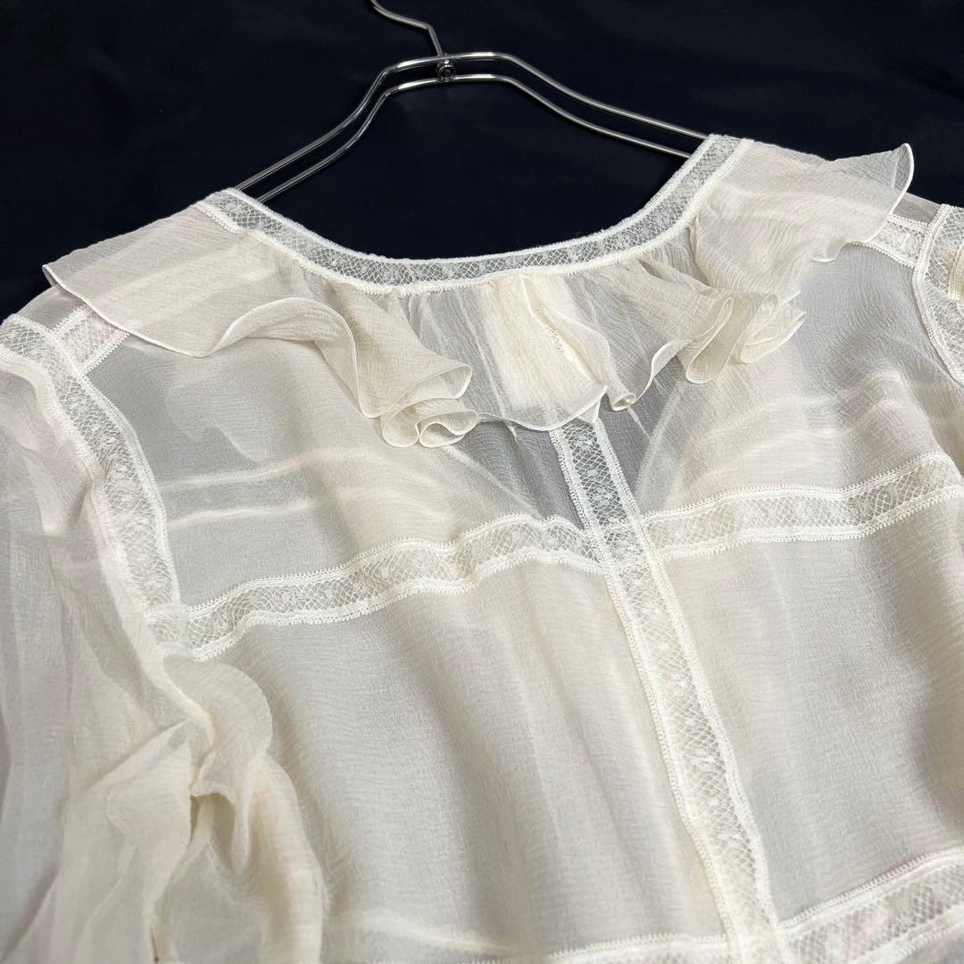 ココボタン✨ CHANEL シャネル フリルシアーシャツブラウス シルク 40